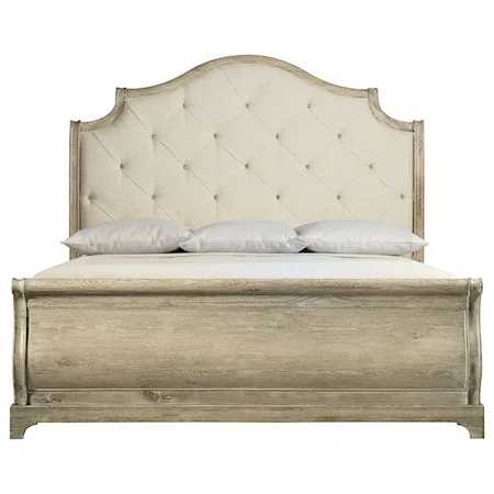 Rustic King Upholstered Bed with Tufted Headboard